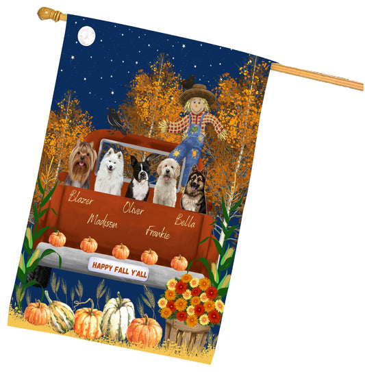 Personalized Happy Fall Y'all Dog Cat Pets House Flag 1 to 5 Pets