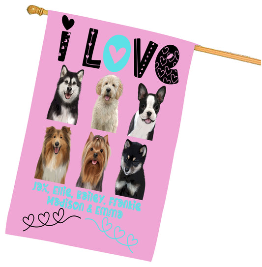 Personalized I Love Dog Cat Pets House Flag 1 to 6 Pets