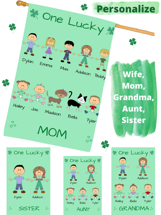 Personalized One Lucky Dog Cat Pets Grandma, Aunt, Mom, Wife or Sister House Flag