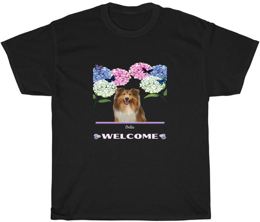 Personalized Hydrangea Floral Butterflies Dog Cat Pets T-shirt 1 to 10 Pets