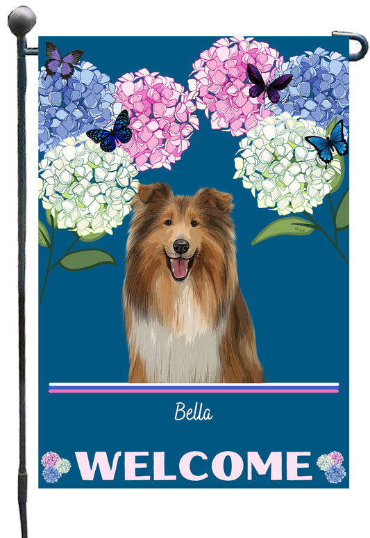 Personalized Hydrangea Floral Butterflies Dog Cat Pets Garden Flag 1 to 10 Pets