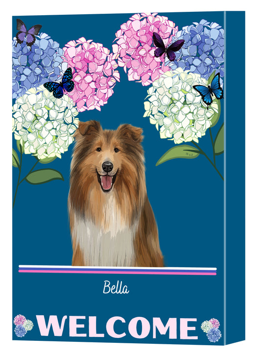 Personalized Hydrangea Floral Butterflies Dog Cat Pets Canvas Print Wall Art Décor 1 to 10 Pets