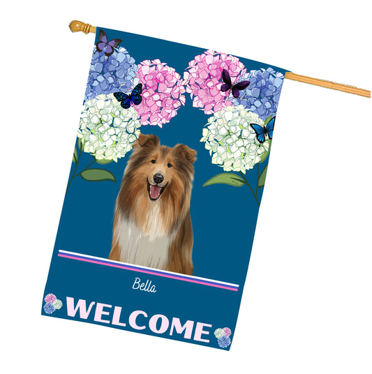 Personalized Hydrangea Floral Butterflies Dog Cat Pets House Flag 1 to 10 Pets