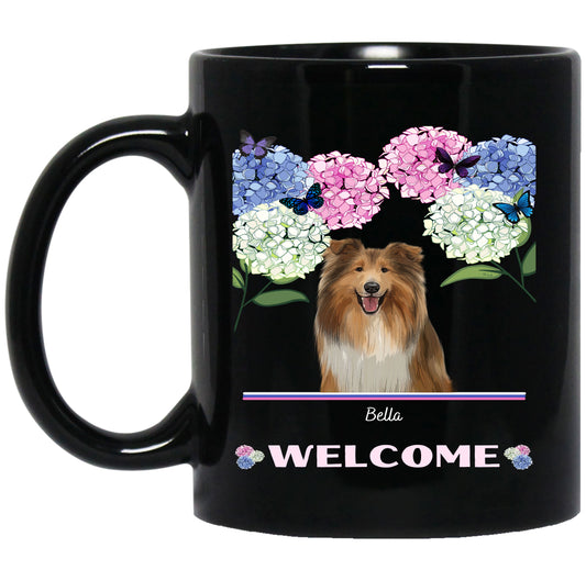 Personalized Hydrangea Floral Butterflies Dog Cat Pets Mug 1 to 10 Pets