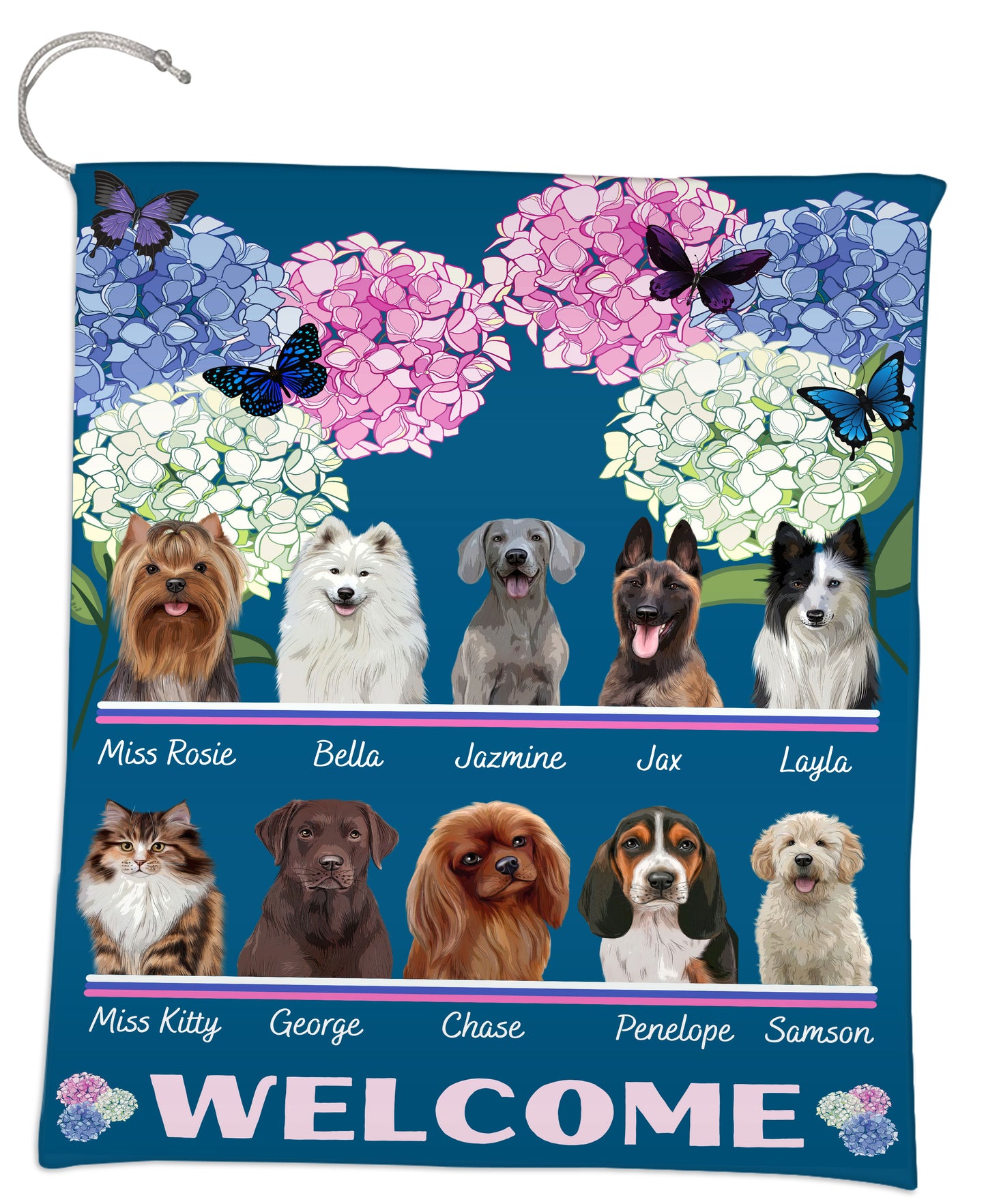 Personalized Hydrangea Floral Butterflies Dog Cat Pets Gift Bag 1-10 Pets