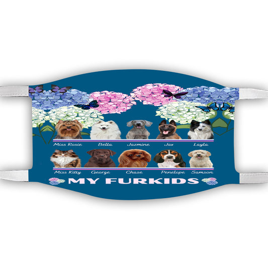 Personalized Hydrangea Floral Butterflies Dog Cat Pets Face Mask 1 to 10 Pets
