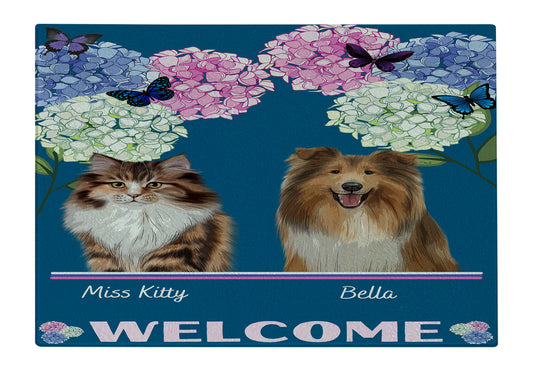 Personalized Hydrangea Floral Butterflies Dog Cat Pets Cutting Board 1 to 10 Pets