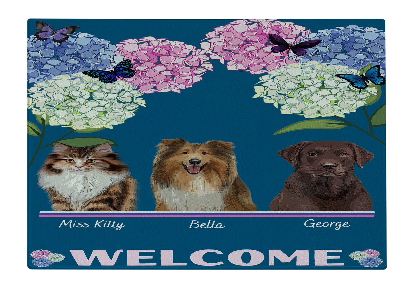 Personalized Hydrangea Floral Butterflies Dog Cat Pets Cutting Board 1 to 10 Pets