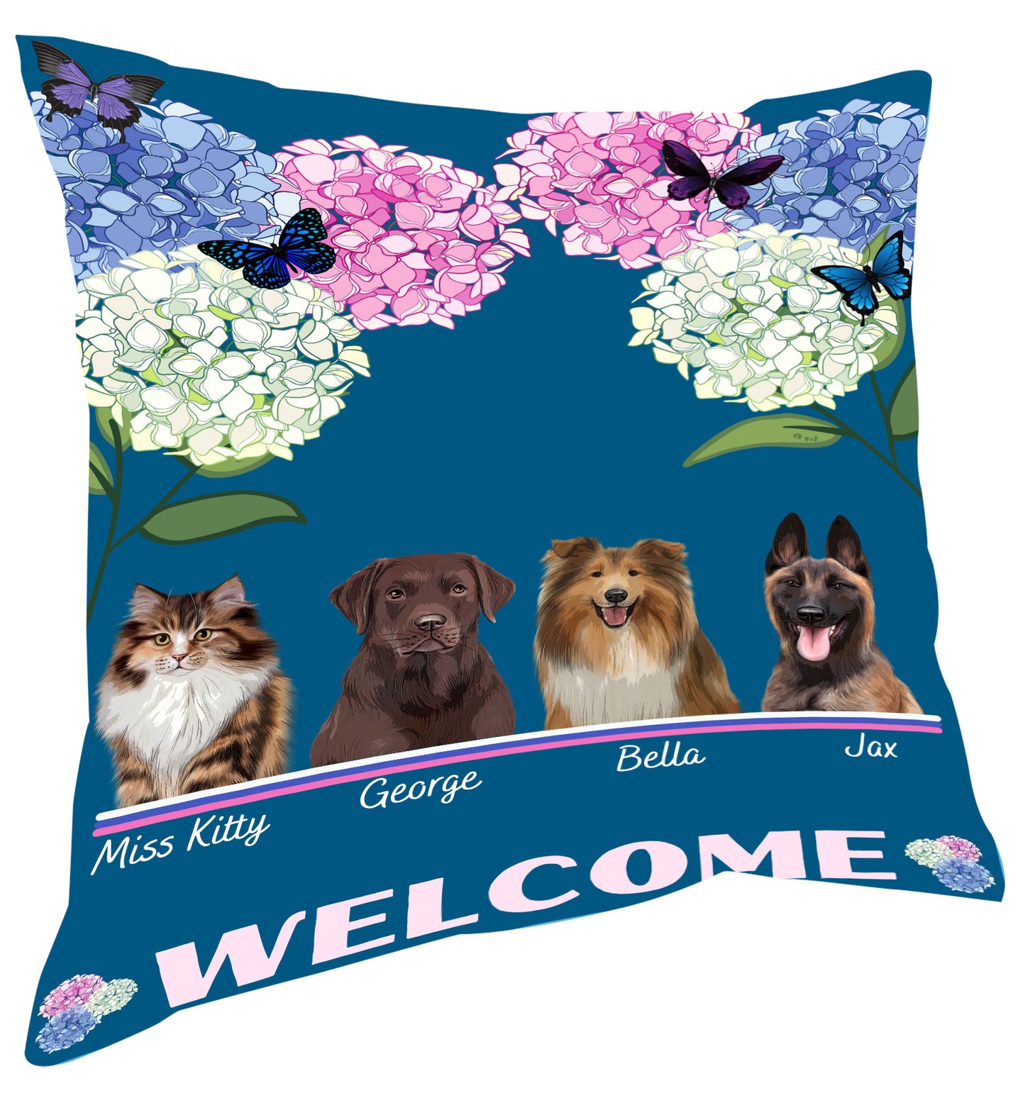 Personalized Hydrangea Floral Butterflies Dog Cat Pets Pillow 1-10 Pets