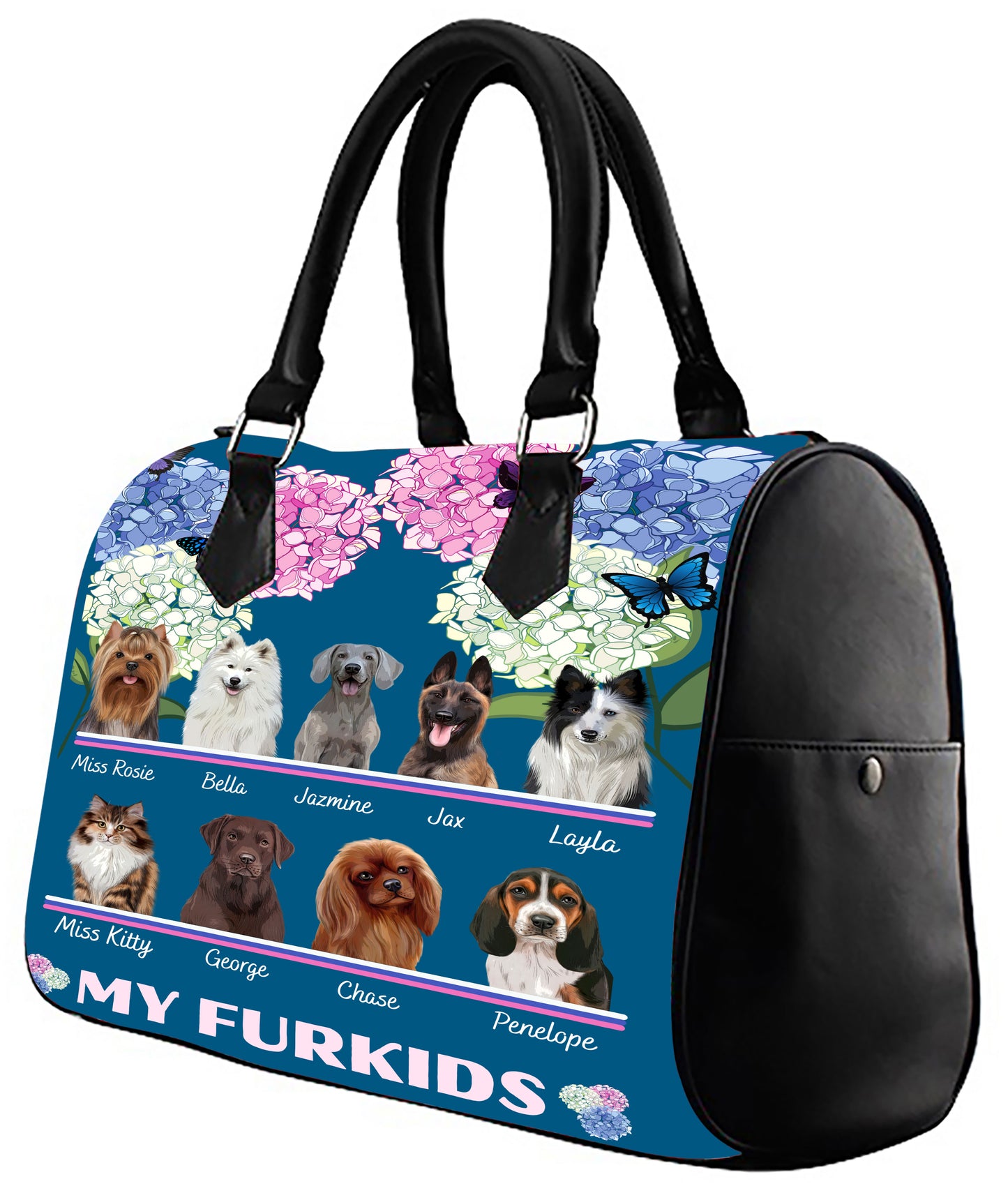 Personalized Hydrangea Floral Butterflies Dog Cat Pets Boston Handbag 1-10 Pets