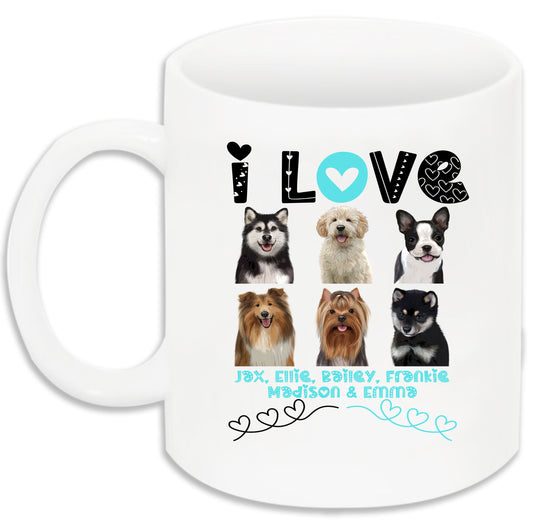 Personalized I Love Dog Cat Pets Mug 1 to 6 Pets