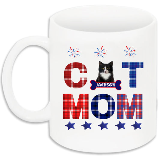 Personalized Patriotic Cat Mom Mug