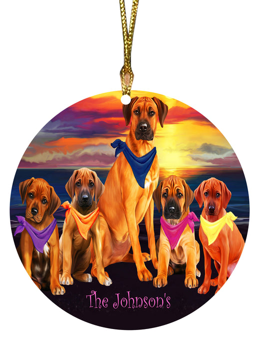 Personalized Sunset Round Flat Christmas Tree Ornament