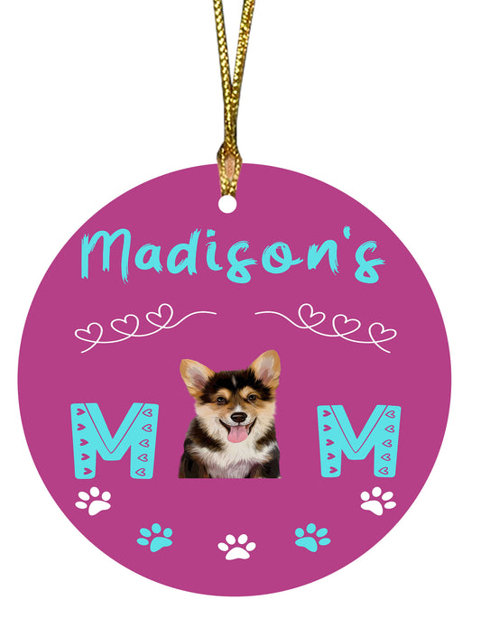 Personalized Mom's Dog Cat Pets Paw Print Round Flat Christmas Tree Ornament