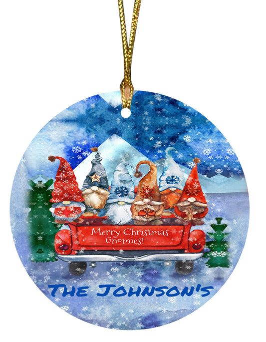 Personalized Gnomies Round Flat Christmas Tree Ornament