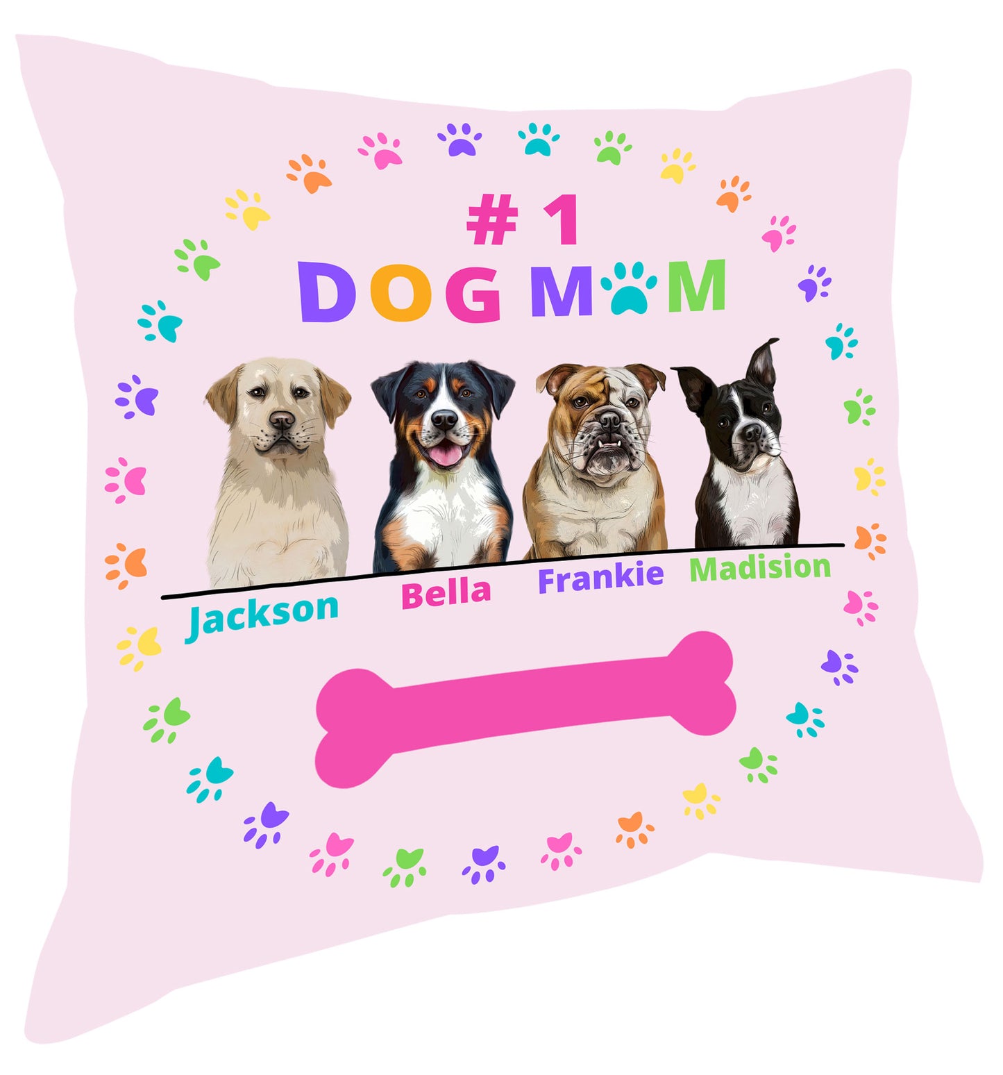 Personalized #1 MOM Dog Cat Pet Pillow 1 to 4 Pets