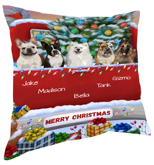 Personalized Merry Christmas Red Truck 1 Dog Cat Pets Pillow 1-5 Pets
