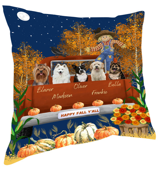 Personalized Happy Fall Y'all Dog Cat Pets Pillow 1-5 Pets