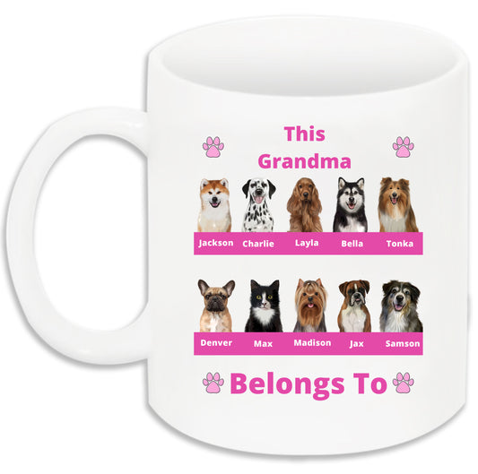 Personalized This Grandma Belongs To Dog Cat Pets Mug 1 to 10 Pets