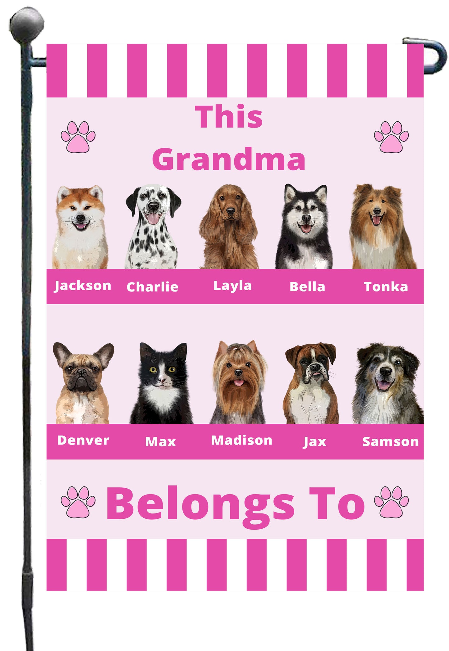 Personalized This Grandma Belongs To Dog Cat Pets Garden Flag 1 to 10 Pets