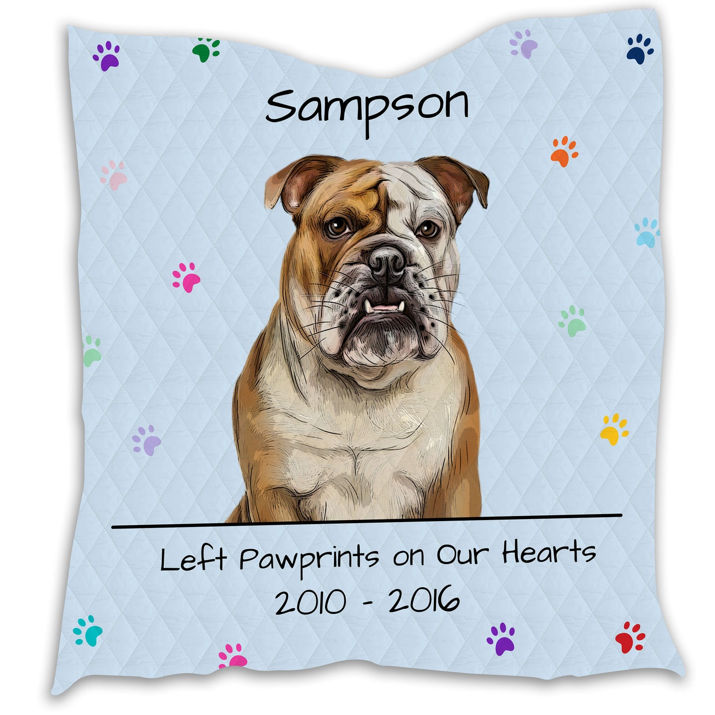 Personalized Dog Cat Pet Rainbow Pawprint Memorial Quilt