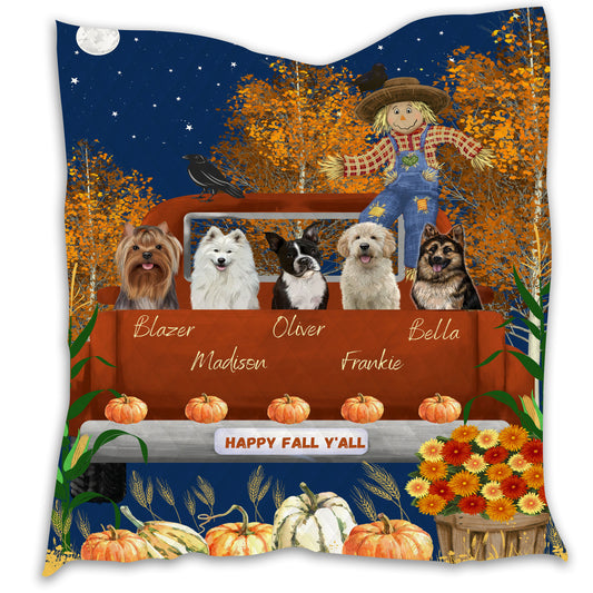 Personalized Happy Fall Y'all Dog Cat Pets Quilt 1-5 Pets