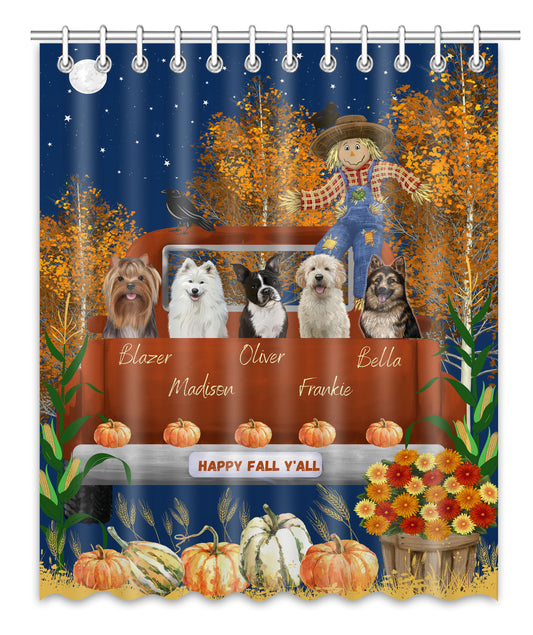 Personalized Happy Fall Y'all Dog Cat Pets Shower Curtain 1-5 Pets
