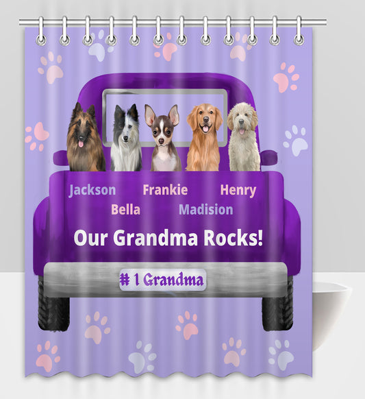 Personalized Purple Truck Dog Cat Pets Shower Curtain 1-5 Pets