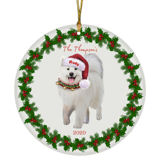 Personalized Holly Berry Trimming Rottweiler Dog Ceramic Round Flat Christmas Tree Ornament RFPOR48344