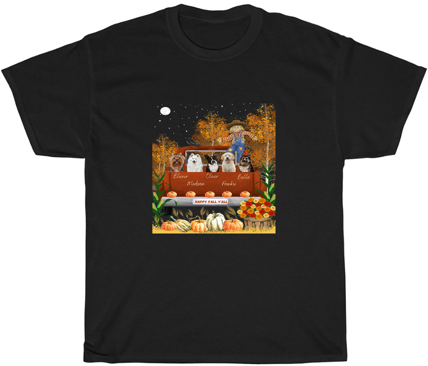Personalized Happy Fall Y'all Dog Cat Pets T-shirt 1 to 5 Pets