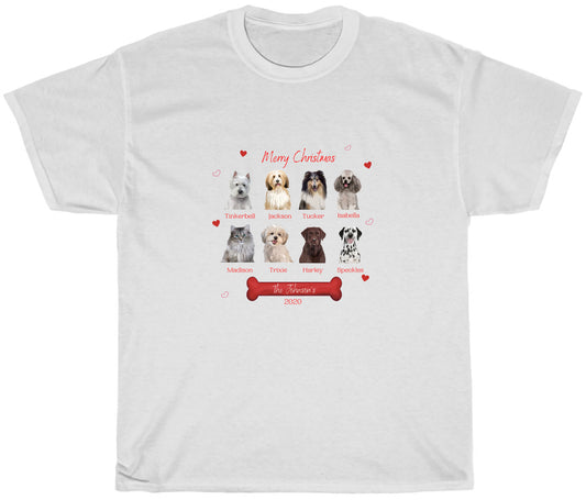 Personalized Merry Christmas Dog Cat Pets T-shirt 1 to 8 Pets