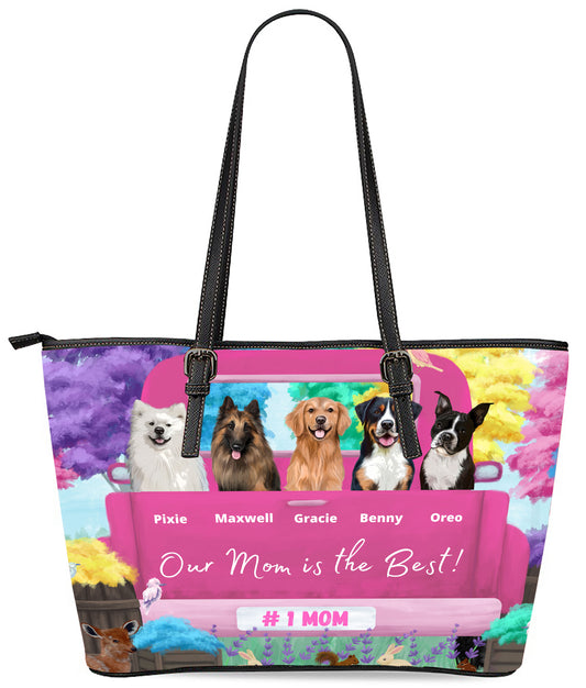 Personalized Our Mom is the Best Pink Truck Dog Cat Pets Euramerican Tote Bag 1-5 Pets