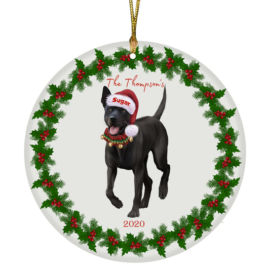 Personalized Holly Berry Trimming Thai Ridgeback Dog Ceramic Round Flat Christmas Tree Ornament RFPOR48371