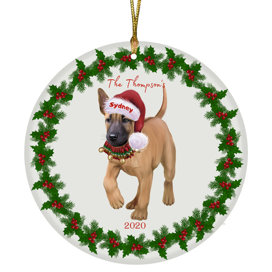 Personalized Holly Berry Trimming Thai Ridgeback Dog Ceramic Round Flat Christmas Tree Ornament RFPOR48373