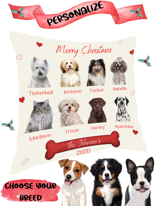 Personalized Merry Christmas Dog Cat Pets Pillow 1-8 Pets