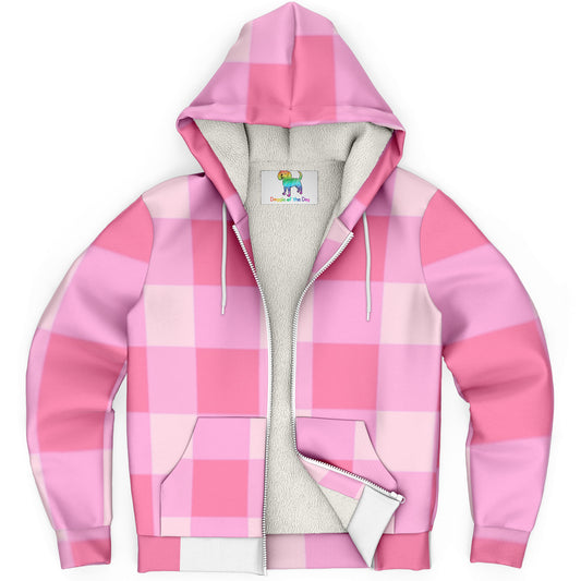 Personalized Grandma Dog Pink Gingham Microfleece Zip-Up Hoddie Hooded Lined